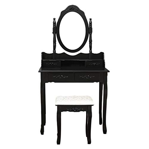 Vanity Table Set Black, (Ship from USA) with Oval Mirror and Makeup Organizer