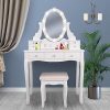 Vanity Set Oval Mirror Surrounds 10 Small Light Bulb and Cushioned Stool