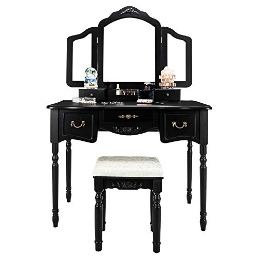 Bonnlo Large Vanity Set for Girls/Women/Adults 5 Drawers Makeup Dressing Table