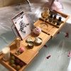 AOFWM Bamboo Bathtub Caddy, Bathroom Retractable Non-Slip