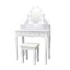Vanity Set Oval Mirror Surrounds 10 Small Light Bulb and Cushioned Stool
