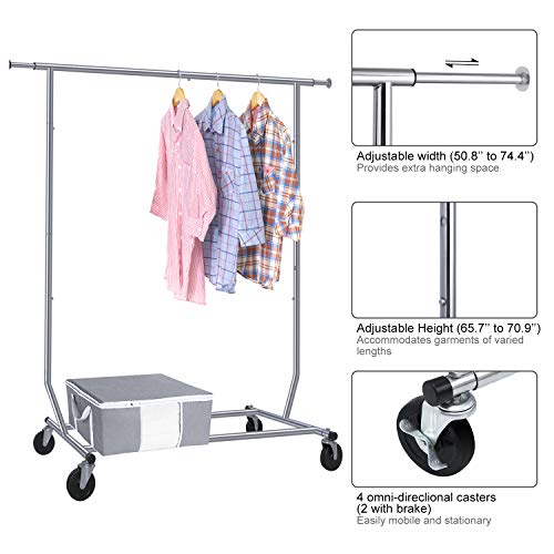 Camabel Clothing Garment Rack Heavy Duty Adjustable Rolling