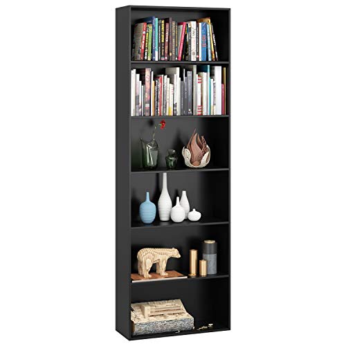 Homfa Bookshelf 70 in Height, Wood Bookcase 6 Shelf Free Standing Display