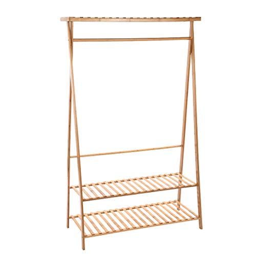 2-Tier Bamboo Clothing Garment Rack, Shoe Clothing Storage Organizer