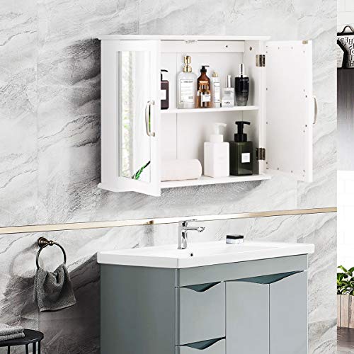 Tangkula Medicine Cabinet, Wooden Bathroom Wall-Mounted Bathroom Mirror