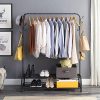 Clothing Garment Rack with Shelves, Metal Cloth Hanger Rack Stand