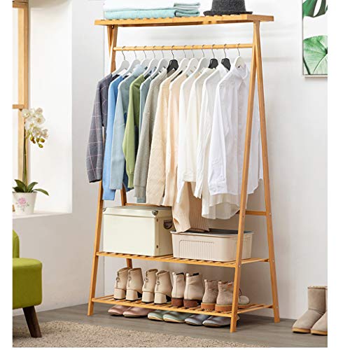 2-Tier Bamboo Clothing Garment Rack, Shoe Clothing Storage Organizer