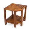 Teak Corner Shower Bench with Basket 17.5 Inch, Fully Assembled
