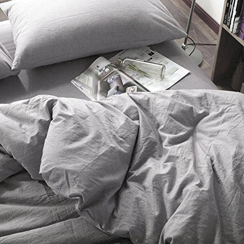 Eikei Washed Cotton Chambray Duvet Cover Solid Color Casual Modern Style
