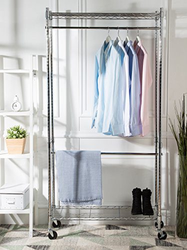 AmazonBasics Double Hanging Rod Garment Rolling Closet Organizer Rack