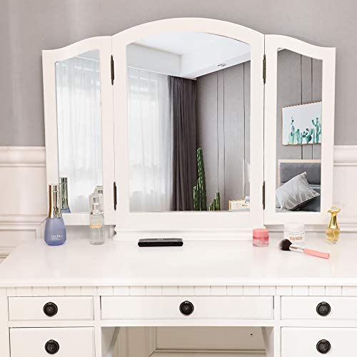 Three-Fold Square Mirror Dresser Vanity Set with Mirror Vanity Dressing Table
