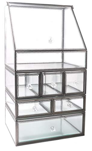 JC MAN Makeup Organizer Glass Large 4 Tier Brass Metal Cosmetic Storage Cube