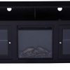 WE Furniture Rustic Wood and Glass Tall Fireplace Stand