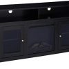 WE Furniture Rustic Wood and Glass Tall Fireplace Stand