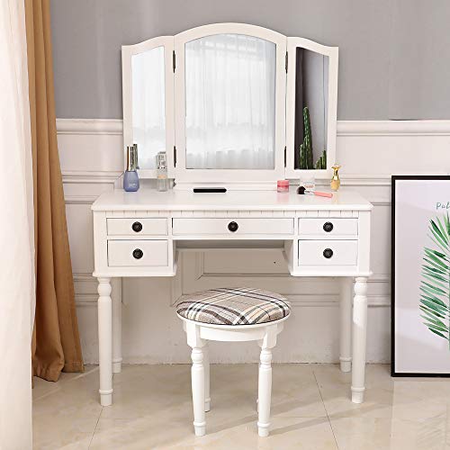Three-Fold Square Mirror Dresser Vanity Set with Mirror Vanity Dressing Table