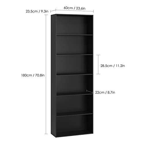 Homfa Bookshelf 70 in Height, Wood Bookcase 6 Shelf Free Standing Display
