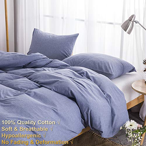 BFS HOME Washed Cotton Duvet Cover Queen, 3-Piece Duvet Cover Set