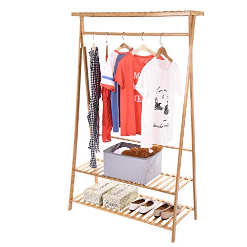 2-Tier Bamboo Clothing Garment Rack, Shoe Clothing Storage Organizer