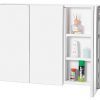 Basicwise 3 Shelves White Wall Mounted Bathroom/Powder Room Mirrored Door