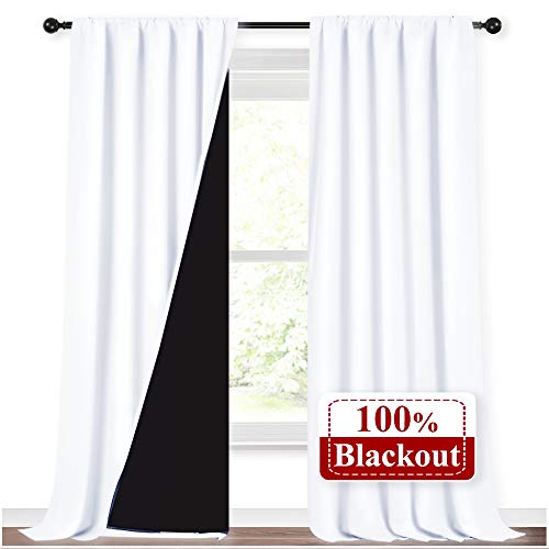 NICETOWN White 100% Truly Blackout Curtains, Rod Pocket Super Heavy-Duty