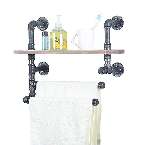 Industrial Pipe Towel Rack With 2 Towel Bar,19.68in Rustic Bathroom Shelves