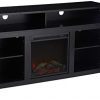 WE Furniture Rustic Wood and Glass Tall Fireplace Stand