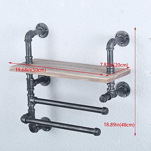 Industrial Pipe Towel Rack With 2 Towel Bar,19.68in Rustic Bathroom Shelves