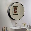 TinyTimes 23.63" Wooden Round Mirror Cabinet, Round Vanity Mirror