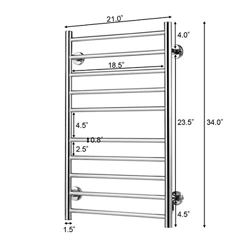 BestComfort Wall Mounted Heated Towel Warmer, 10 Bars Stainless Steel