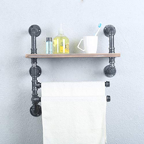 Industrial Pipe Towel Rack With 2 Towel Bar,19.68in Rustic Bathroom Shelves