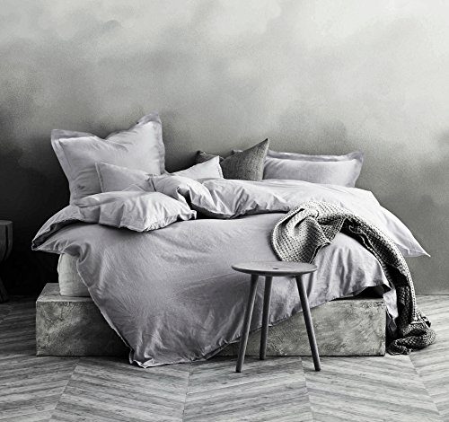 Eikei Washed Cotton Chambray Duvet Cover Solid Color Casual Modern Style