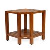 Teak Corner Shower Bench with Basket 17.5 Inch, Fully Assembled