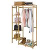 Bamboo Wood Clothing Garment Rack with Shelves Clothes