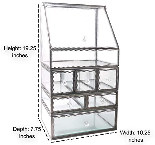 JC MAN Makeup Organizer Glass Large 4 Tier Brass Metal Cosmetic Storage Cube