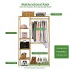 Bamboo Wood Clothing Garment Rack with Shelves Clothes