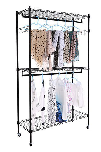 Homdox 3 Shelves Wire Shelving Clothing Rolling Rack Heavy Duty