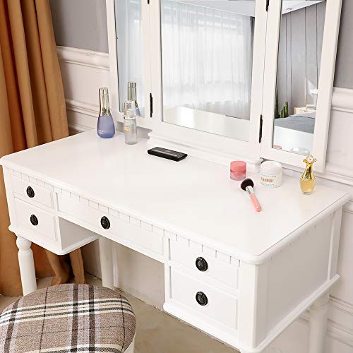 Three-Fold Square Mirror Dresser Vanity Set with Mirror Vanity Dressing Table