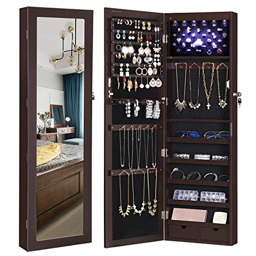 SONGMICS 6 LEDs Jewelry Cabinet Lockable Wall/Door Mounted Jewelry