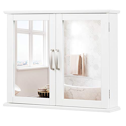 Tangkula Medicine Cabinet, Wooden Bathroom Wall-Mounted Bathroom Mirror