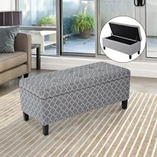 HomCom Large 42" Tufted Linen Fabric Upholstery Storage Bench Ottoman
