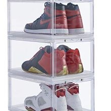 IRONLAND Stackable Shoe Organizer Clear Plastic 3 Pack Shoe Boxes