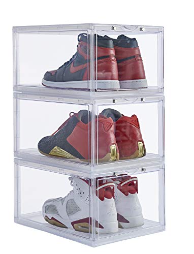 IRONLAND Stackable Shoe Organizer Clear Plastic 3 Pack Shoe Boxes