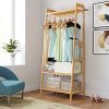 Homfa Bamboo Clothing Rack – Multifunctional Garment Stand with Shoe Storage, Hooks & Top Shelf for Bedroom, Entryway, and Living Room