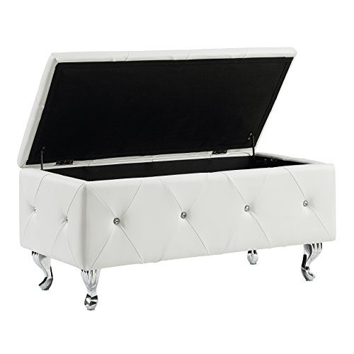 AC Pacific White Crystal Tufted Storage Bench
