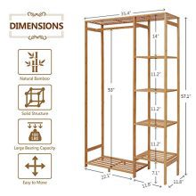 Ufine Bamboo Garment Rack 6 Tier Storage Shelves Clothes Hanging Rack