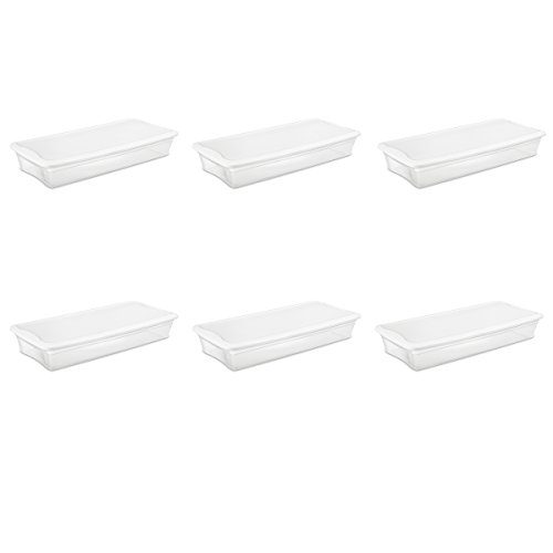 Sterilite Quart/39 Liter Underbed Storage Box, Clear with White Lid