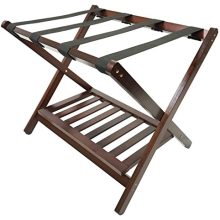 Deluxe Folding Wooden Luggage Rack with Shoe Shelf