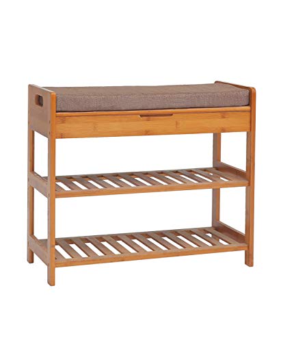 C&AHOME Bamboo Shoe Bench, 3-Tier Shoe Rack Entryway