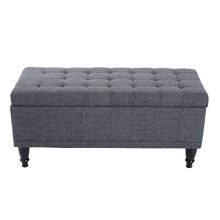 HOMCOM Large 42" Tufted Linen Fabric Ottoman Storage Bench