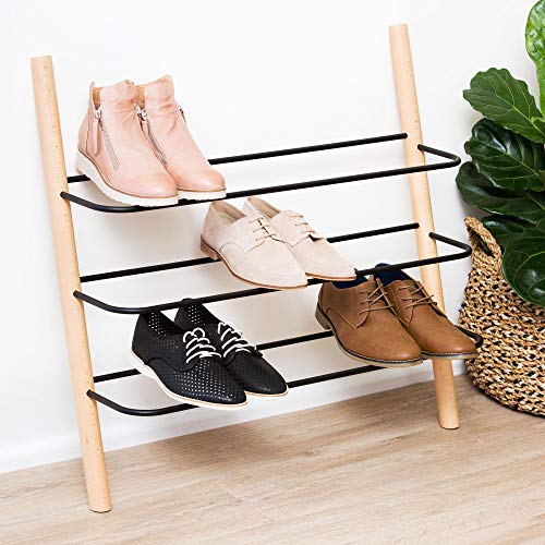 Wooden Shoe Rack Organizer - Modern Shoe Rack That Holds 12 Pairs of Shoes